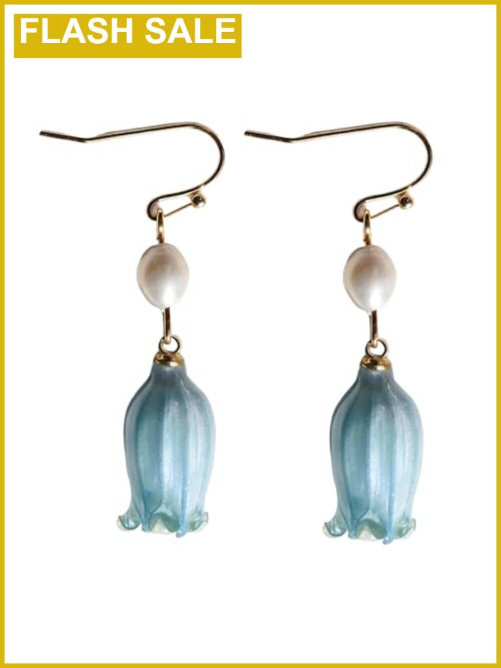 Handmade Preserved Bellflower & Freshwater Pearl Drop Earrings French Wire